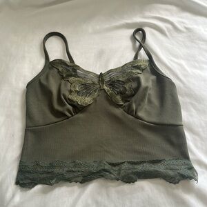 Olive Green Lace Butterfly Cami Top
